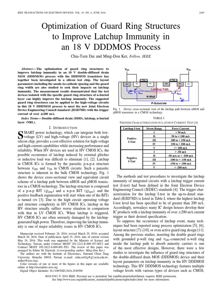Optimization of Guard Ring Structures To Improve Latchup Immunity in An 18 V DDDMOS Process