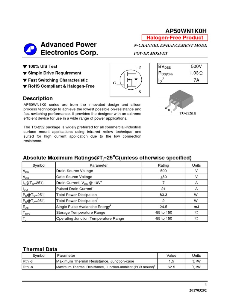 Advanced Power Electronics Corp.: Description Circuit Diagram