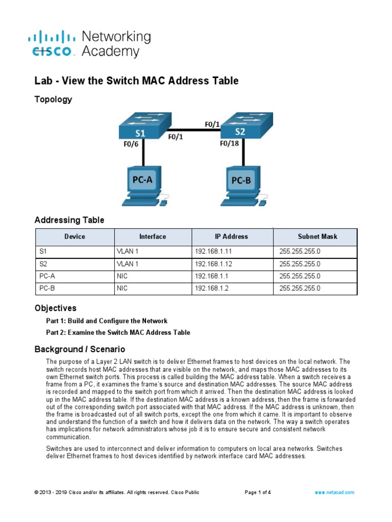 7.3.7 Lab - View The Switch MAC Address Table | PDF | Network Switch |  Computer Network