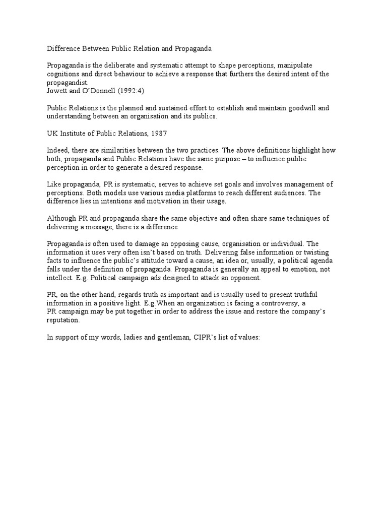 Difference Between Public Relation And Propaganda Pdf Propaganda