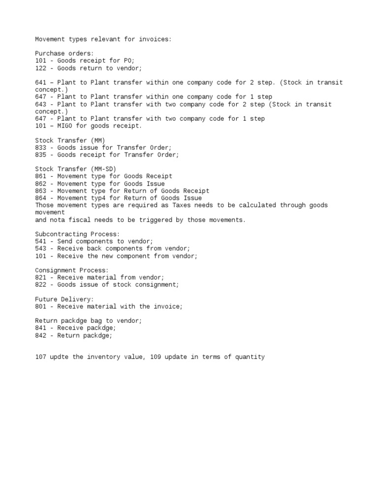 SAP Movement Types | PDF