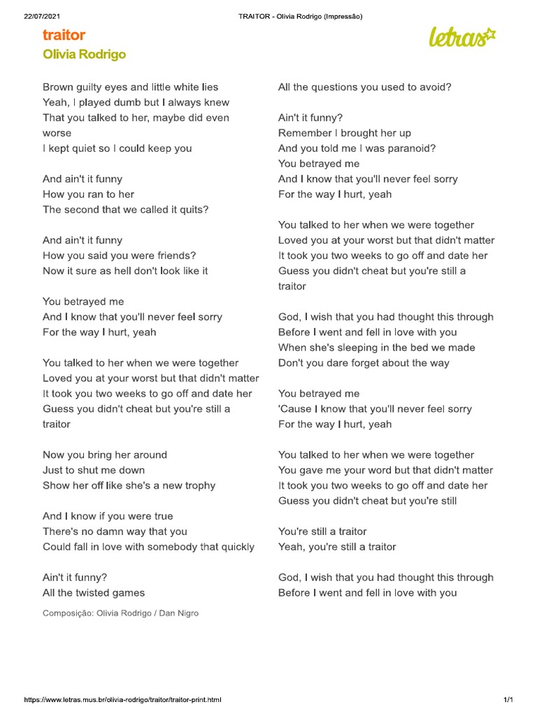 Olivia Rodrigo-Traitor lyrics  Music visualization, We are together, Lyrics