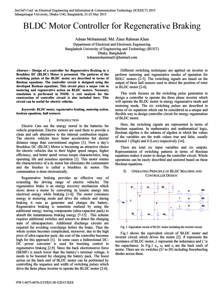 BLDC Motor Controller For Regenerative Braking PDF Electric Motor