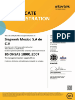 Certificado BS Ohsas 18001 Siegwerk Mexico Tinta