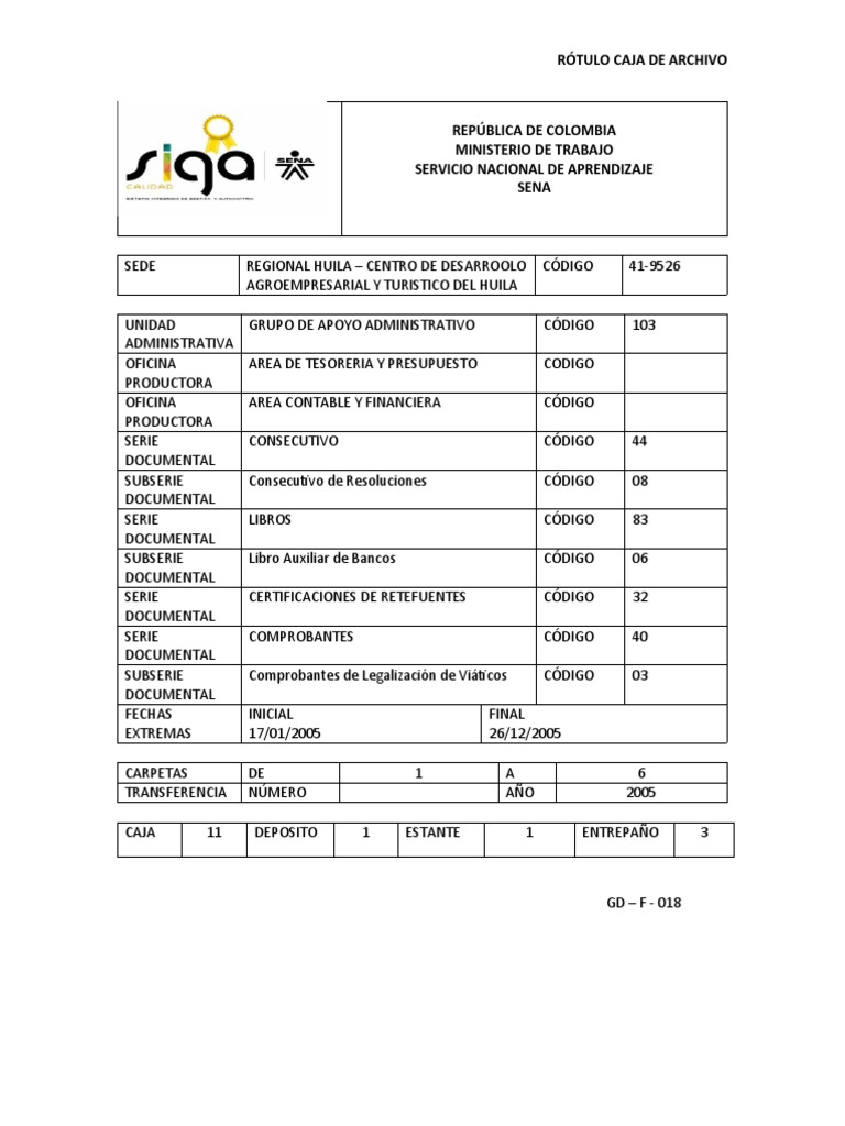 Rótulo para Caja de Archivo SENA | PDF
