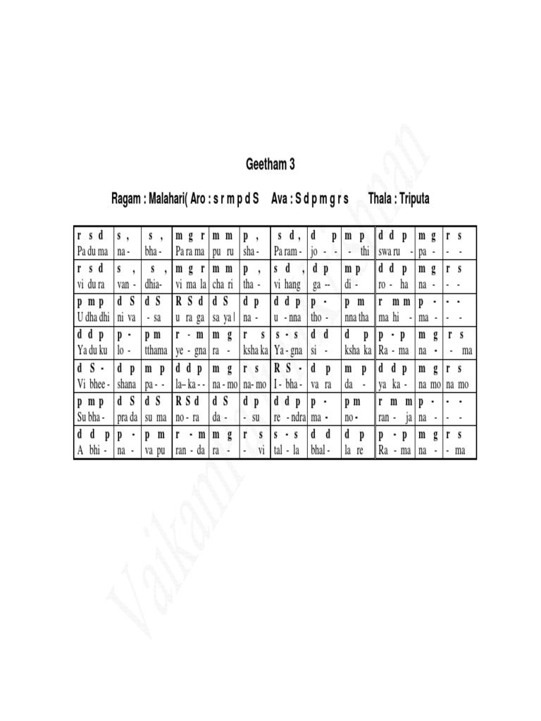 Geetham 3: Malahari Raga Lyrics | PDF