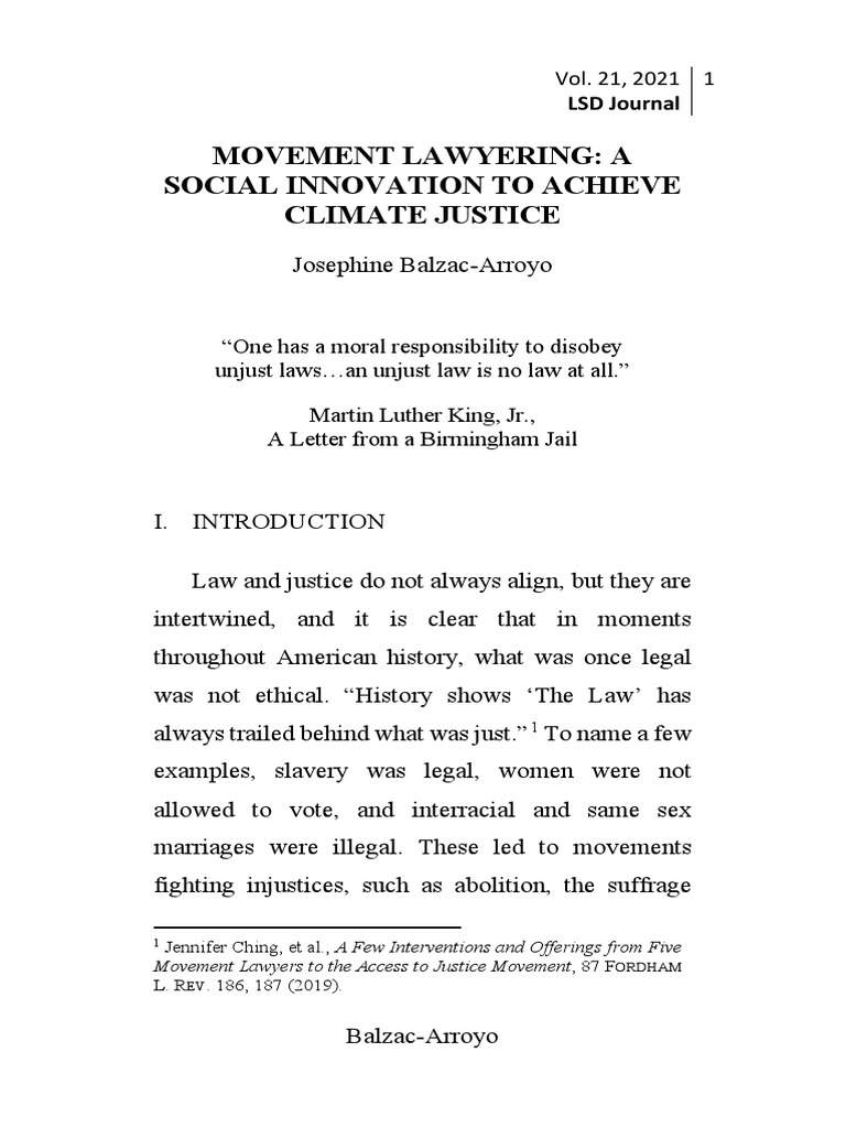 MOVEMENT LAWYERING A SOCIAL INNOVATION TO ACHIEVE CLIMATE JUSTICE by