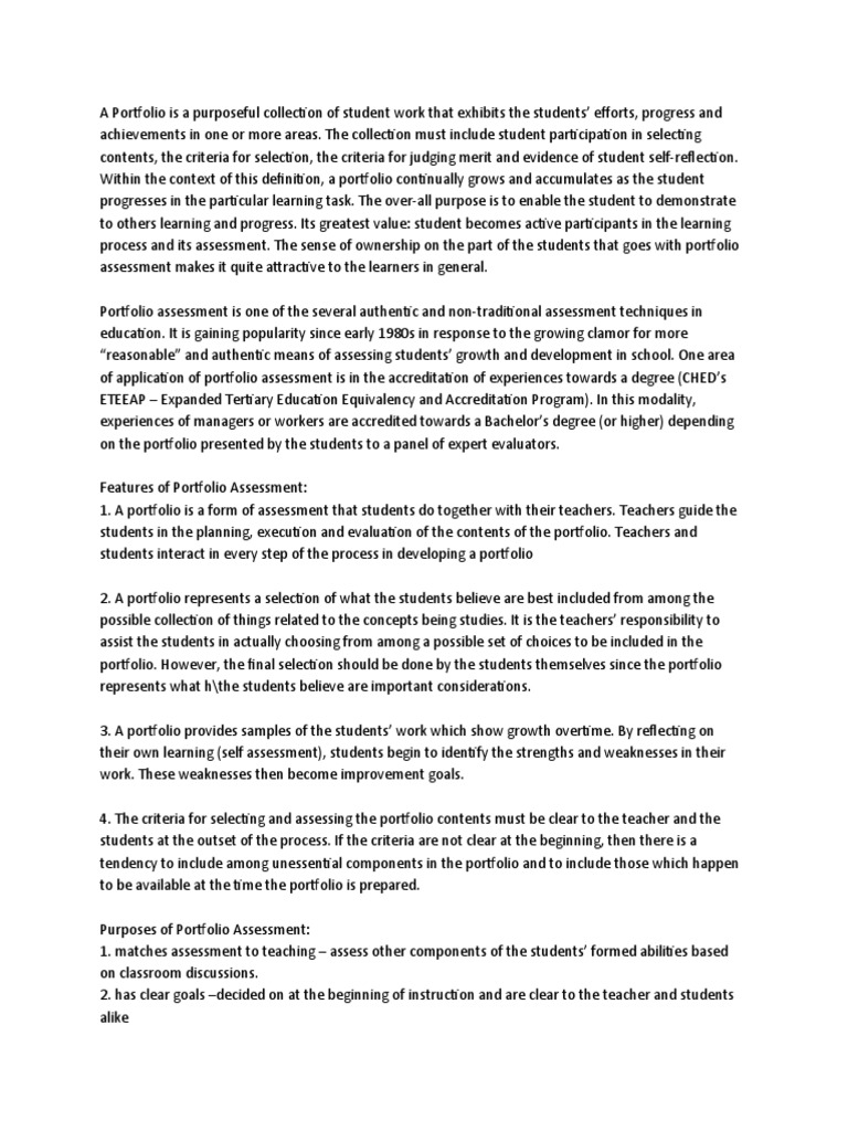 A Portfolio Example PDF Educational Assessment Teachers