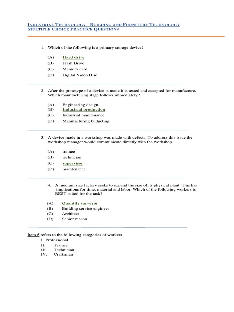 Industrial Technology Practice Questions | PDF | Computing | Computing ...