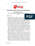 Bolivia: Decreto Supremo #4401, 26 de Noviembre de 2020