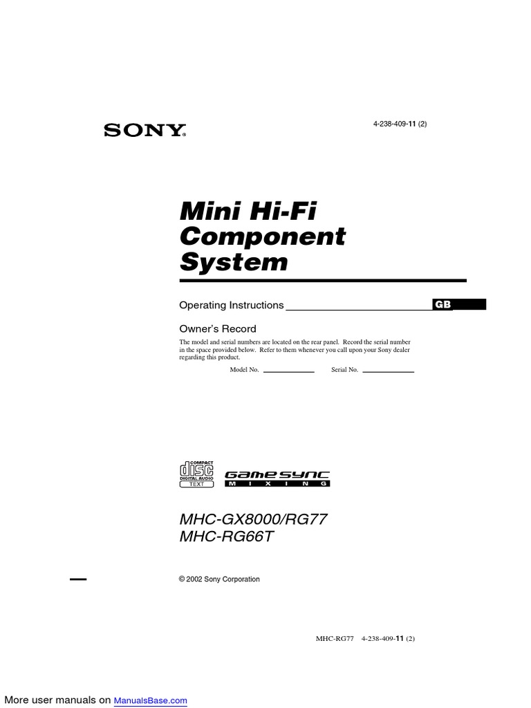 Manual Equipo Sony MHC-RG77 | PDF | Radio | Electrical Engineering