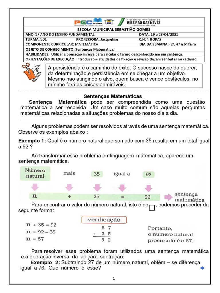 Atividades de Matemática para o 5º Ano do Ensino Fundamental