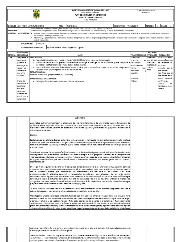 Guia 2 Tecnologia 7° - Periodo 1 | PDF | Automatización del hogar ...