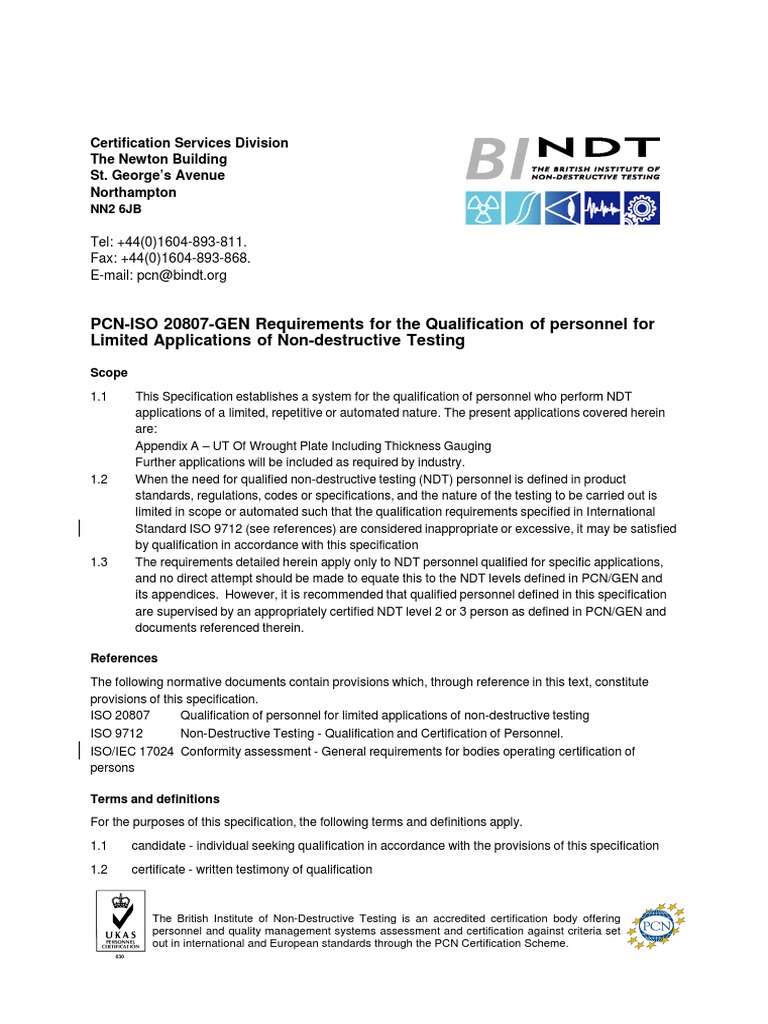 Requirements for the Qualification of Personnel for Limited