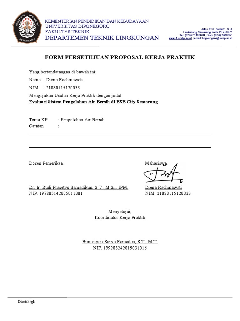 Form KP-02. Topik Dan Pembimbing KP | PDF