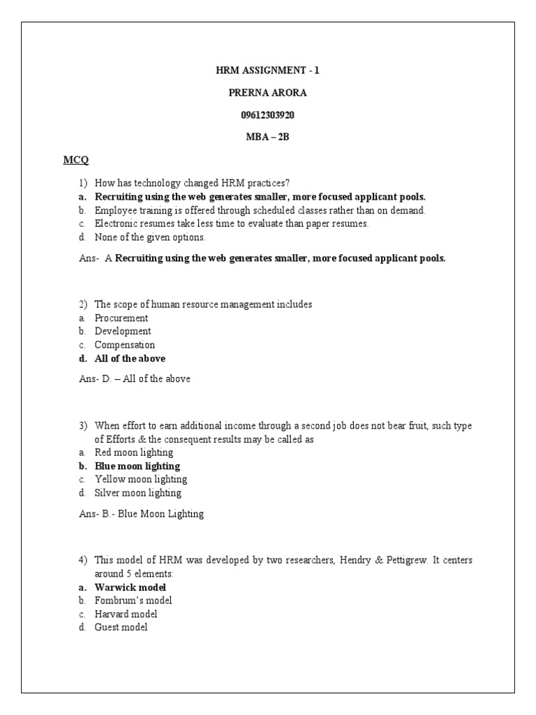 HRM Assignment-1 | PDF | Human Resource Management | Human Resources