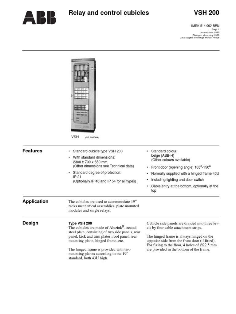 VSH 200 Relay and Control Cubicles | PDF | Door | Car