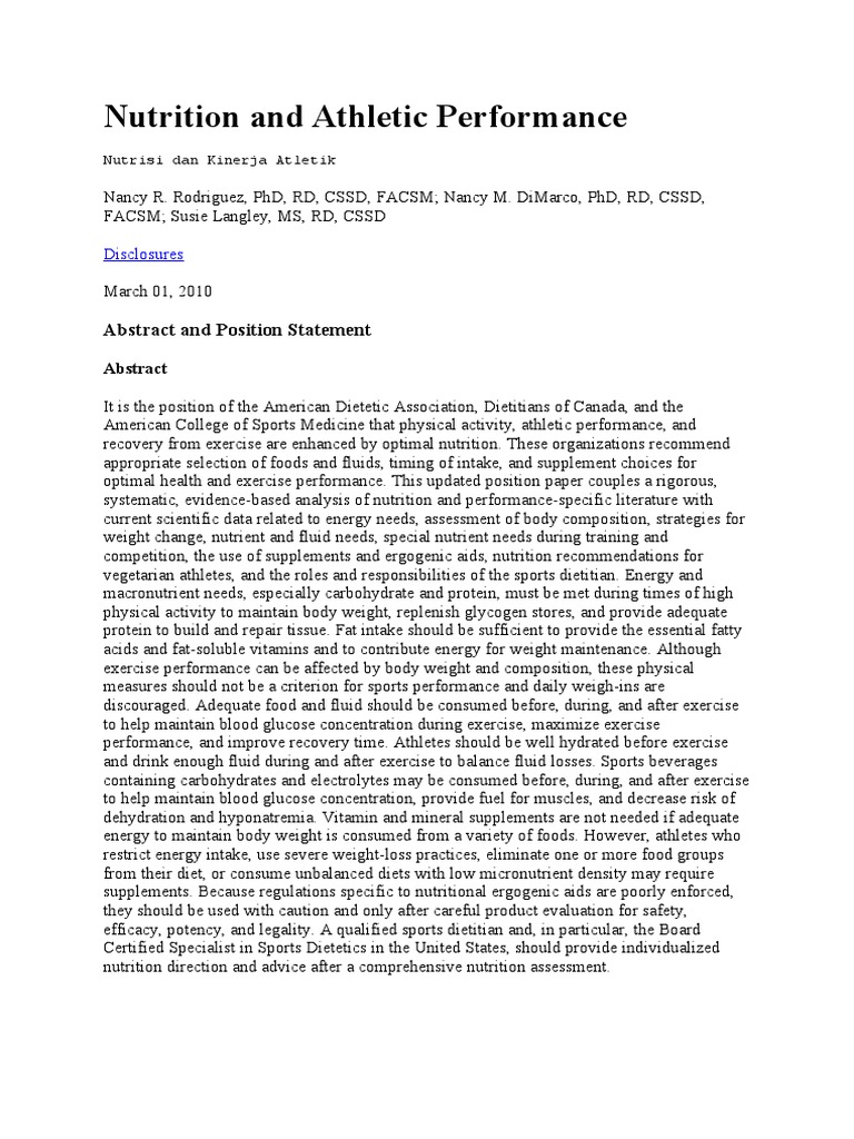 Nutrition Guidelines for Athletic Performance | PDF | Human Nutrition ...