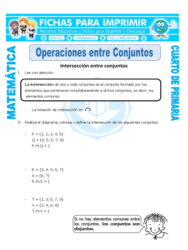 Ficha Operaciones Entre Conjuntos para Cuarto de Primaria | PDF ...