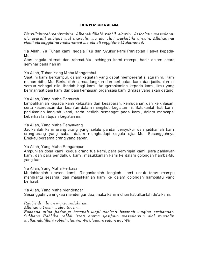 Doa Pembuka Acara Seminar Islami | PDF