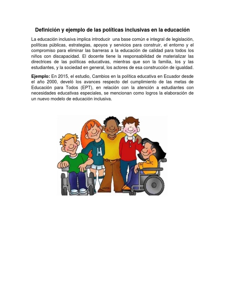 Definición y Ejemplo de Las Políticas Inclusivas en La Educación | PDF