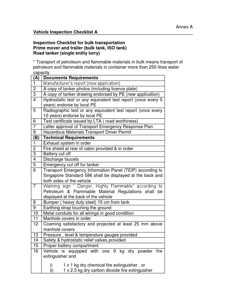 Vehicle Inspection Requirements for the Transport of Hazardous ...
