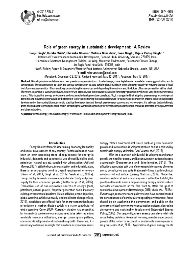 Role of Green Energy in Sustainable Development | PDF | Sustainable ...