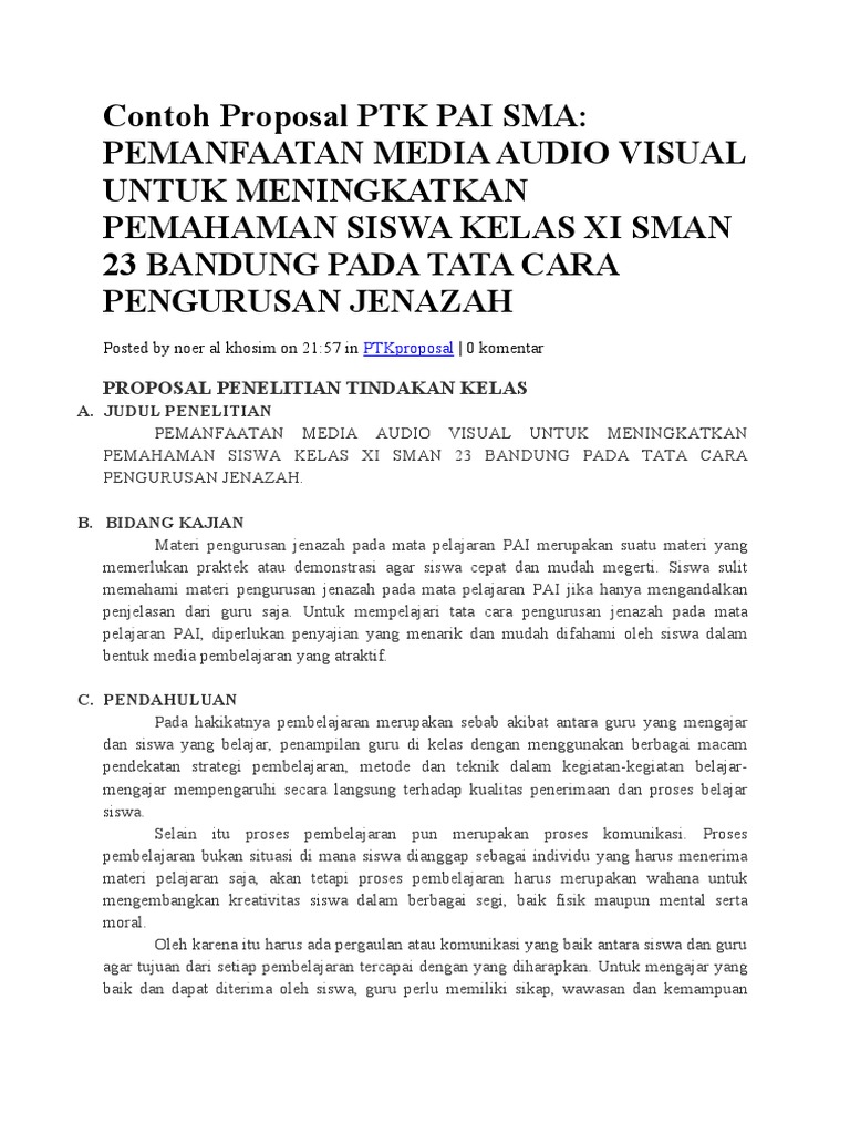 Contoh Proposal PTK Pai Sma | PDF | Karier & Perkembangan | Kesehatan ...