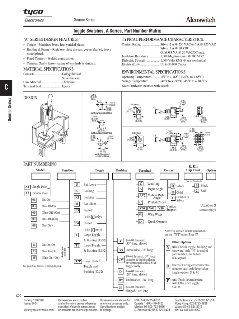 Toggle Switches, A Series, Part Number Matrix | PDF | Switch ...