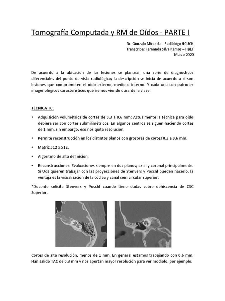 Tomografía y RM del Oído: Diagnósticos | PDF | Ct Scan | Oído
