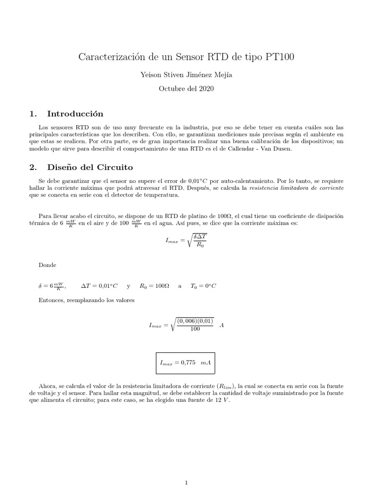 Caracterización del Sensor PT100 | PDF | Sensor | Cantidad