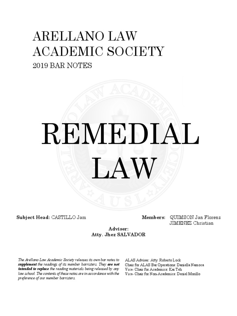 Arellano Remedial Law | PDF | Pleading | Demurrer