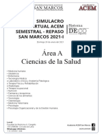 Área A Ciencias de La Salud: Simulacro Virtual Acem Semestral - Repaso San Marcos 2021-I