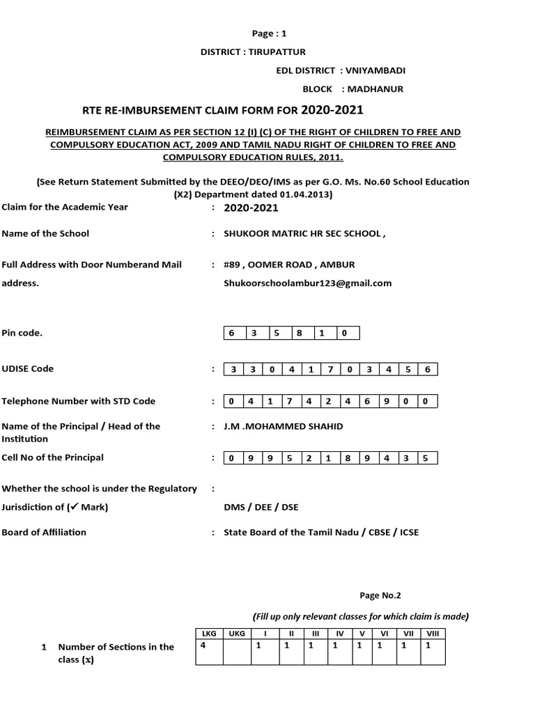 20202021 Rte Claim Form, Form I & Form IV PDF Government Business