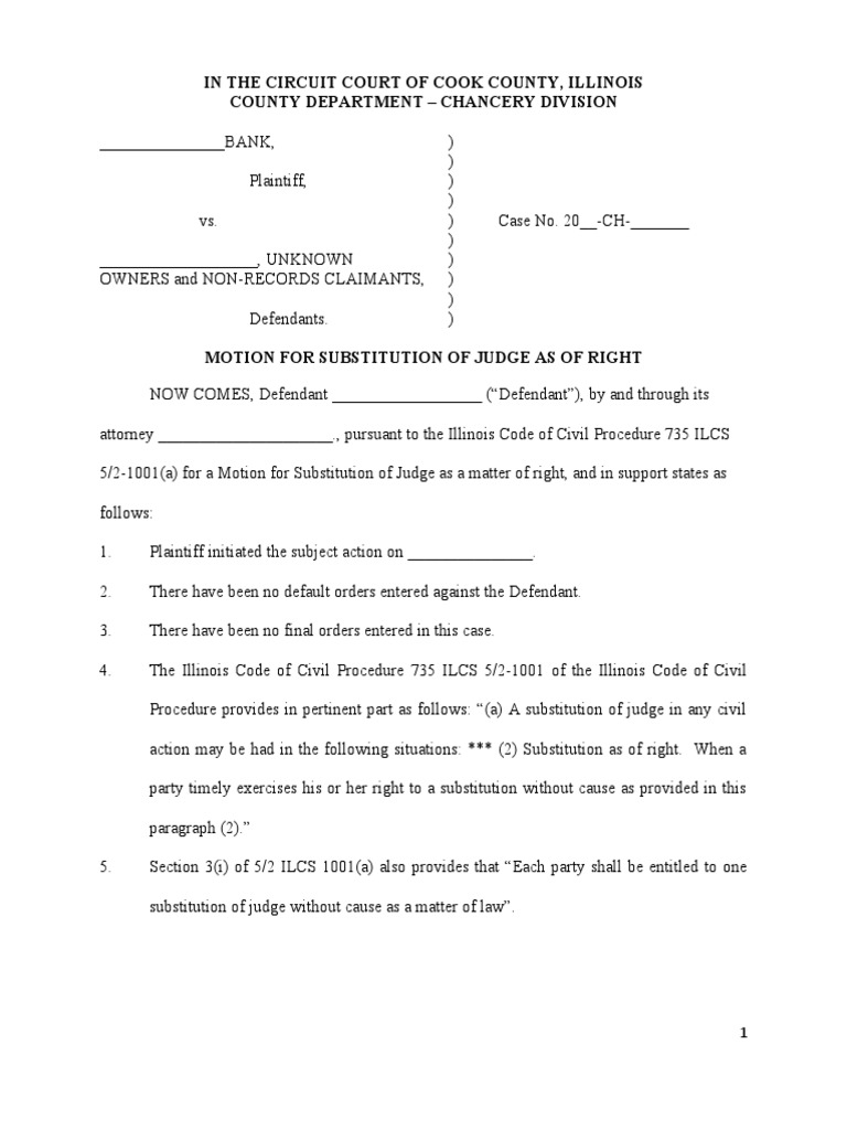 Motion For Substitution of Judge Blank PDF
