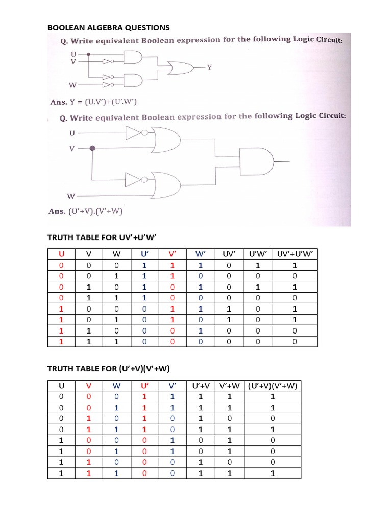 Boolean Algebra Questions | PDF