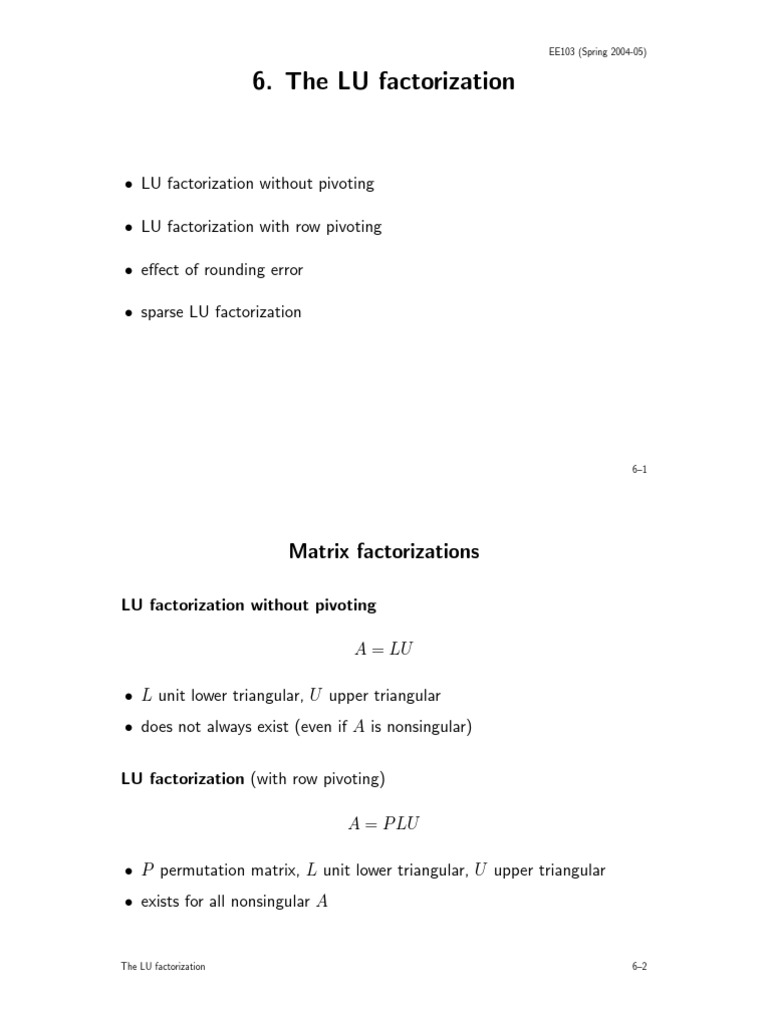 The LU Factorization: Matrix Factorizations | PDF | Mathematical ...