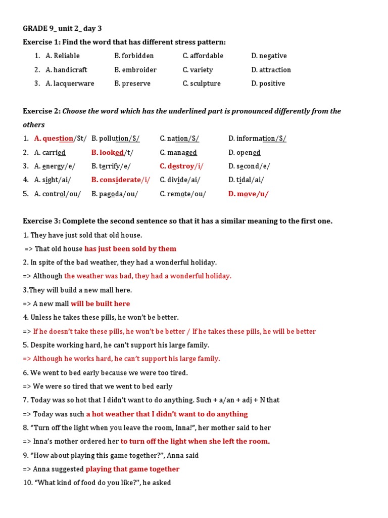 Grade 9 English Stress & Pronunciation Exercises | PDF | Linguistics