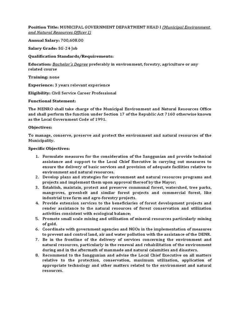 MENRO Officer Responsibilities and Salary | PDF | Natural Environment ...