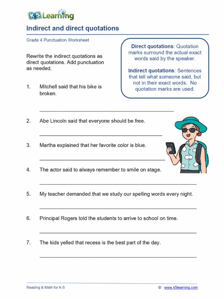 indirect and direct quotations worksheet grade 4 quotations a pdf