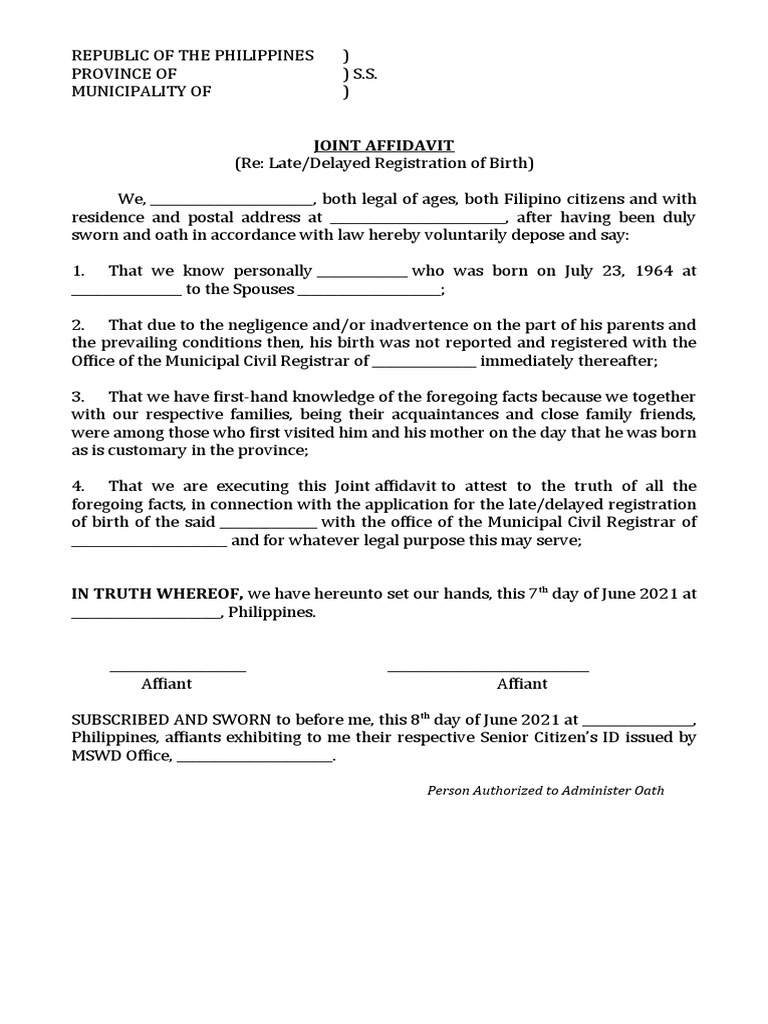 Joint Affidavit LATE REGISTRATION PDF