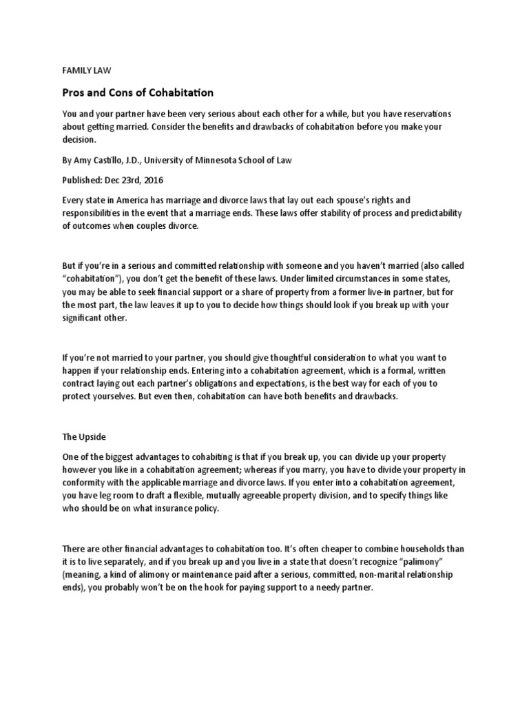 Pros and Cons of Cohabitation Explained | PDF | Cohabitation | Alimony