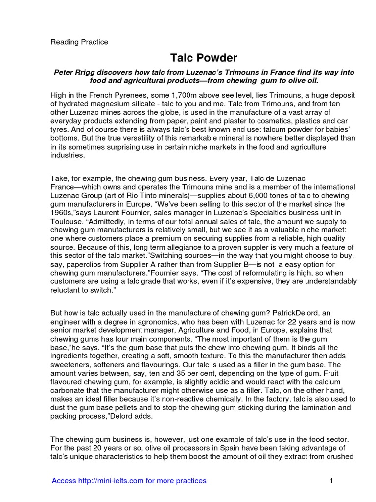 Talc Powder PDF Emulsion Chemical Substances