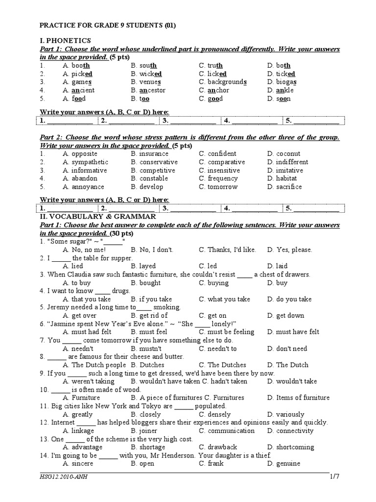 17.4.2021 Practice For Grade 9 Students | PDF | English Language ...