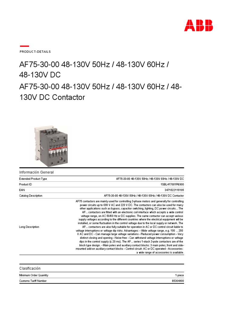 AF75-30-00 Contactor Specifications | PDF | Direct Current ...