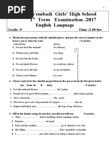 Grade 9 1 ST Term English Vembadi Girls