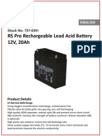 RS Pro Rechargeable Lead Acid Battery 12V, 20ah: Datasheet