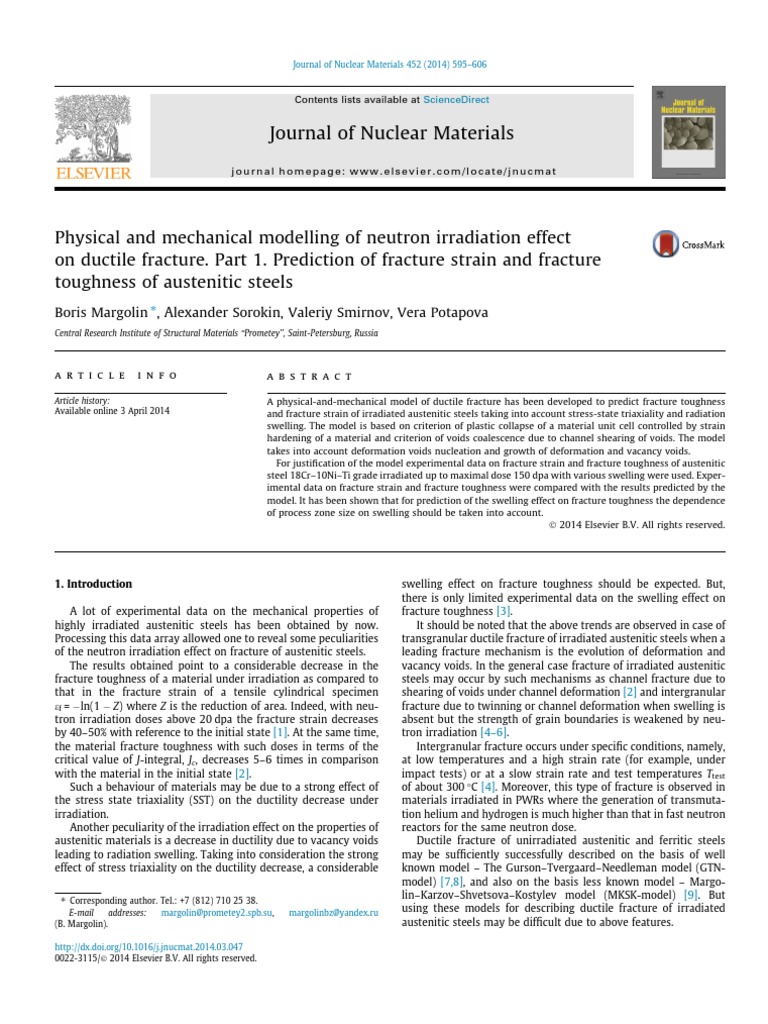Journal of Nuclear Materials PDF Fracture Deformation (Engineering)