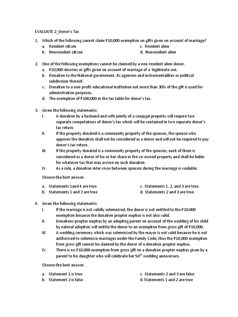 Evaluate 2 - Donor's Tax | PDF | Estate Tax In The United States | Donation