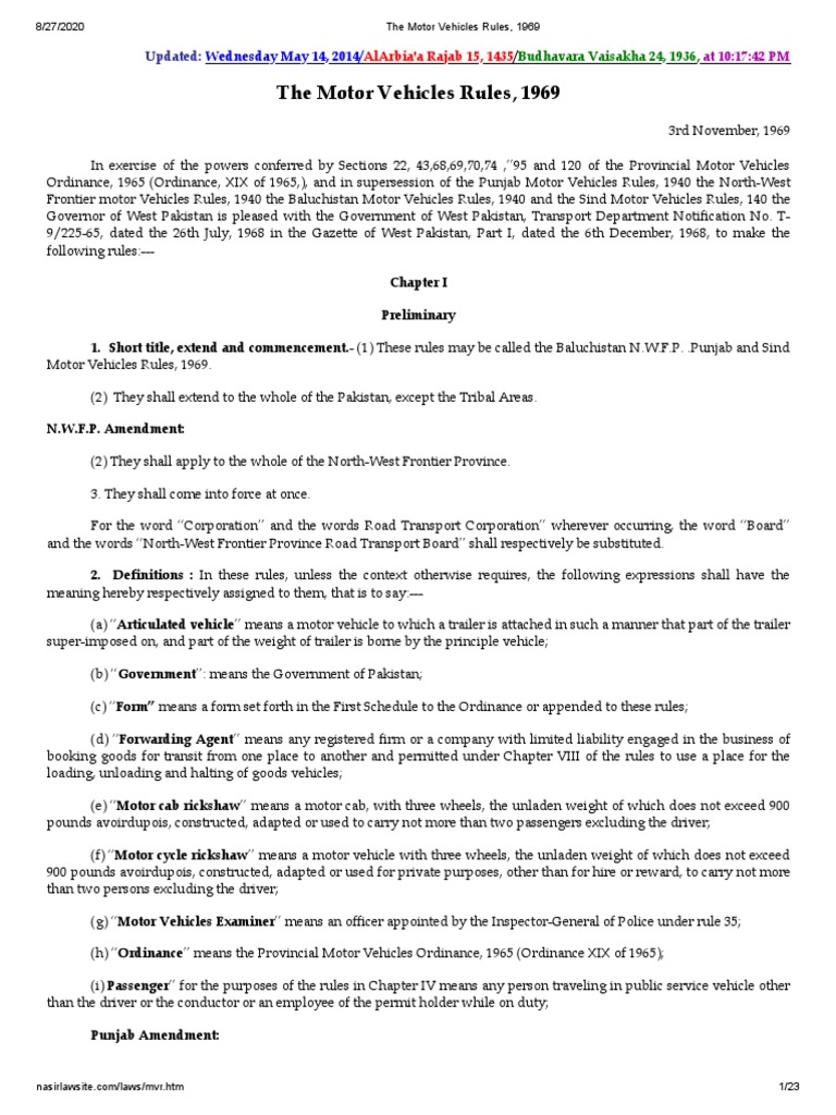 The Motor Vehicles Rules, 1969 PDF Driver's License License
